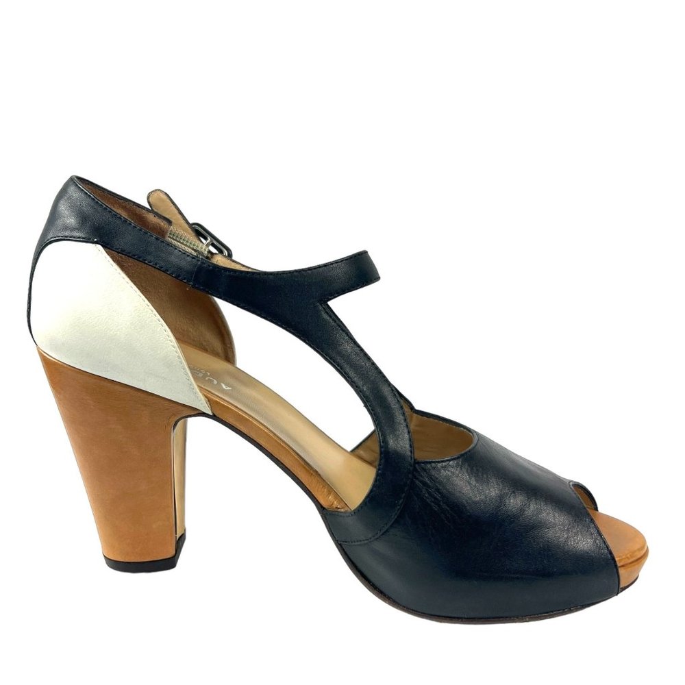 Audley London Leather Peep Toe High Heel Pumps in Black Multi Retro Pinup Sz 40 - Picture 6 of 11